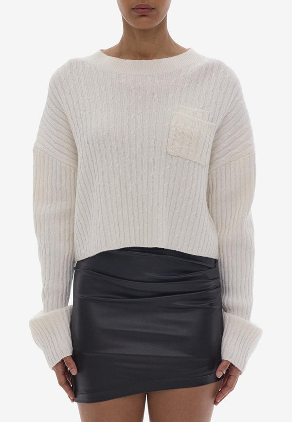 Helmut Lang Cable-Knit Cropped Sweater in Wool White N05HW707WHITE