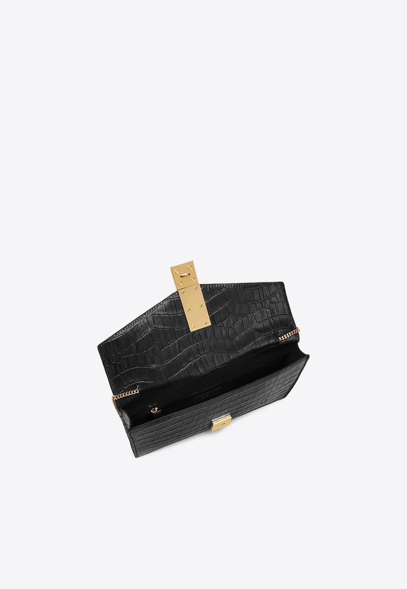 DeMellier London The Vancouver Croc-Embossed Leather Clutch N105BLACK