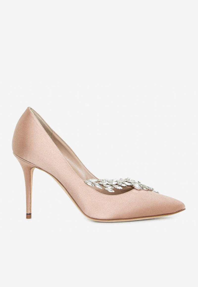 Manolo Blahnik Nadira 90 Crystal-Embellished Satin Pumps NADIRA 90 NUDE 2504 0367-0047 Nude