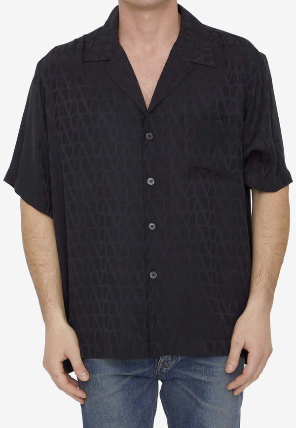 Valentino Toile Iconographe Silk Bowling Shirt Black 4V3AAA90-9V1-MXM