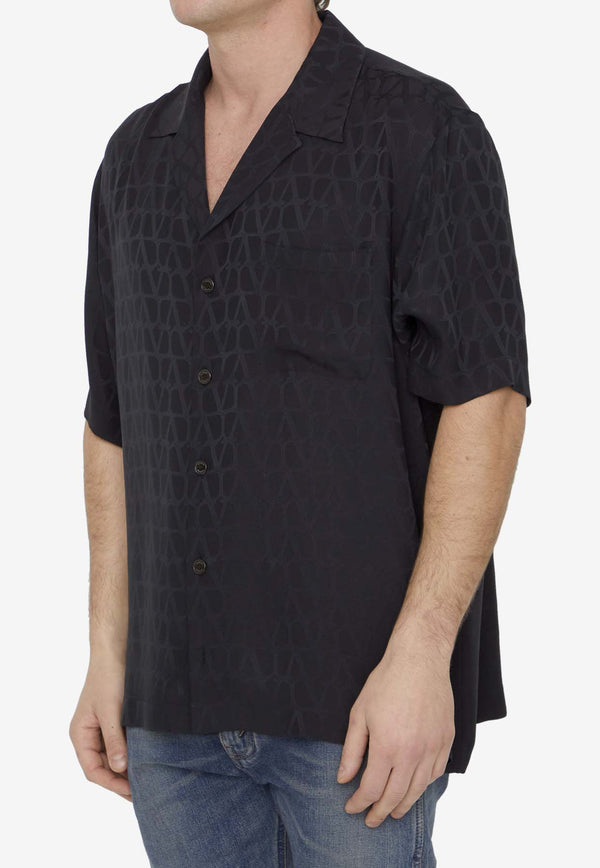 Valentino Toile Iconographe Silk Bowling Shirt Black 4V3AAA90-9V1-MXM