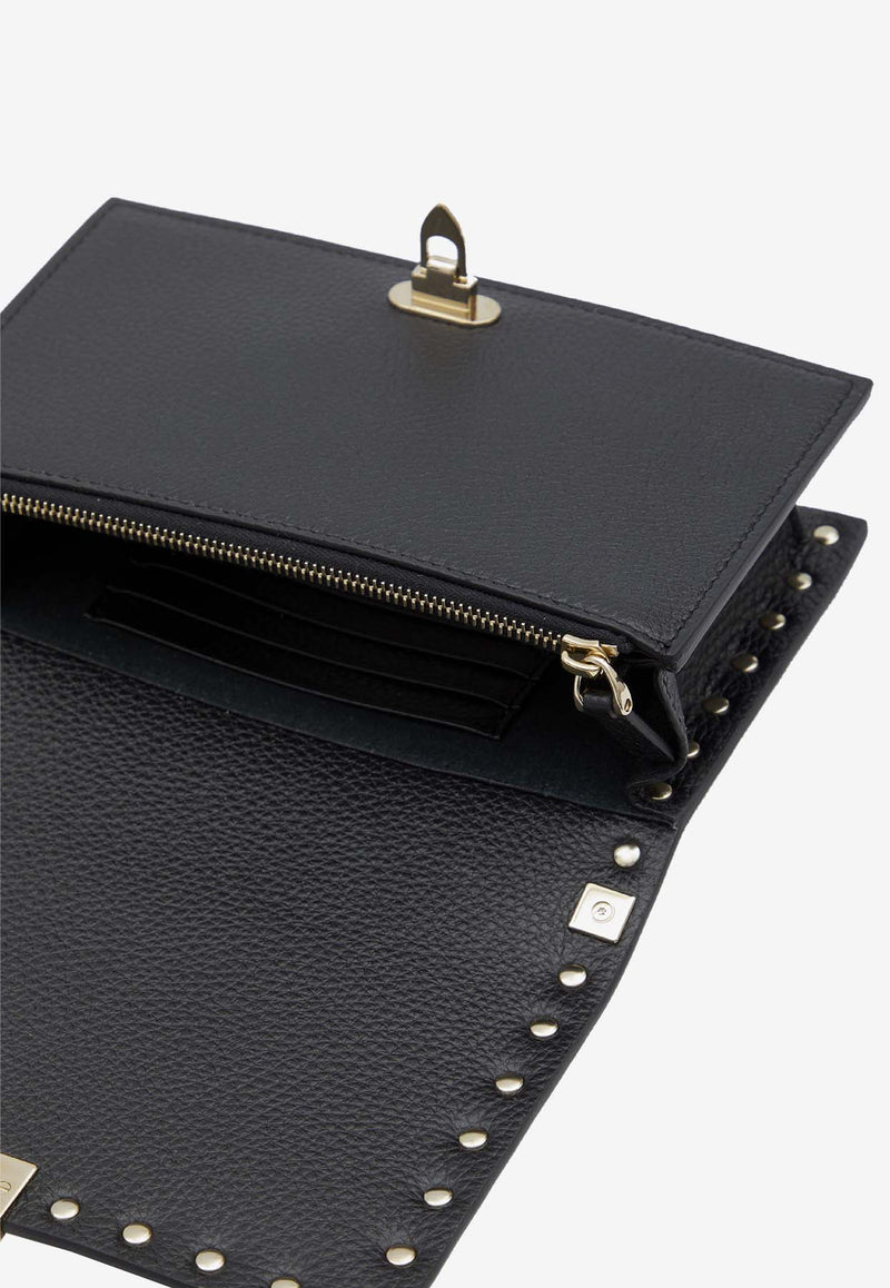 Valentino Small Rockstud Grained Leather Clutch Bag Black 4W2P0Y59-VSH-0NO