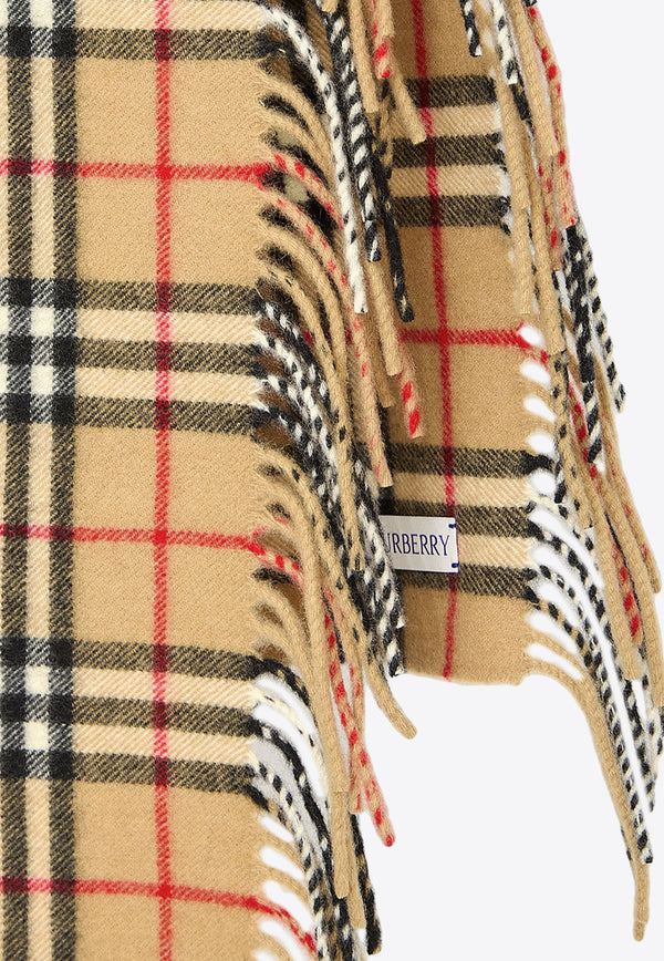 Burberry Signature Check Fringed Cashmere Scarf Beige 8079995--A7026
