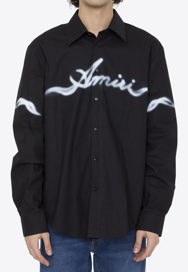 Amiri Smoke Logo Print Long-Sleeved Shirt Black PS24MSL008--BLACK