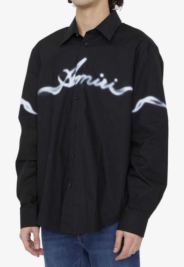 Amiri Smoke Logo Print Long-Sleeved Shirt Black PS24MSL008--BLACK