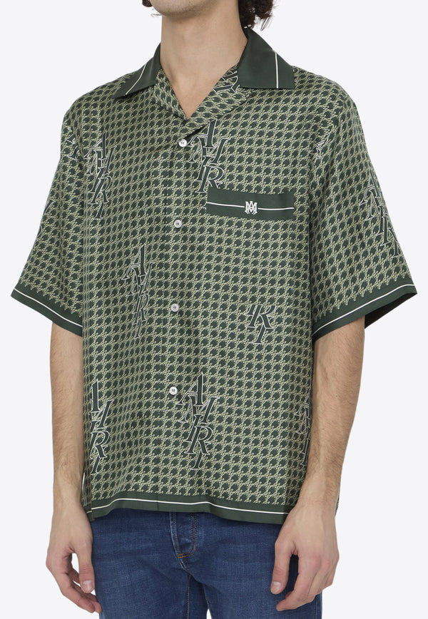 Amiri Logo Jacquard Silk Twill Bowling Shirt Green PS24MSS009--RAIN FOREST