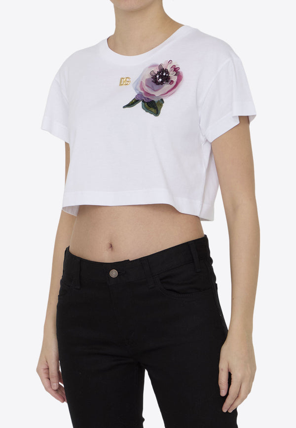 Dolce & Gabbana Floral Appliqué Cropped T-shirt F8U99Z-GDCB1-W0800