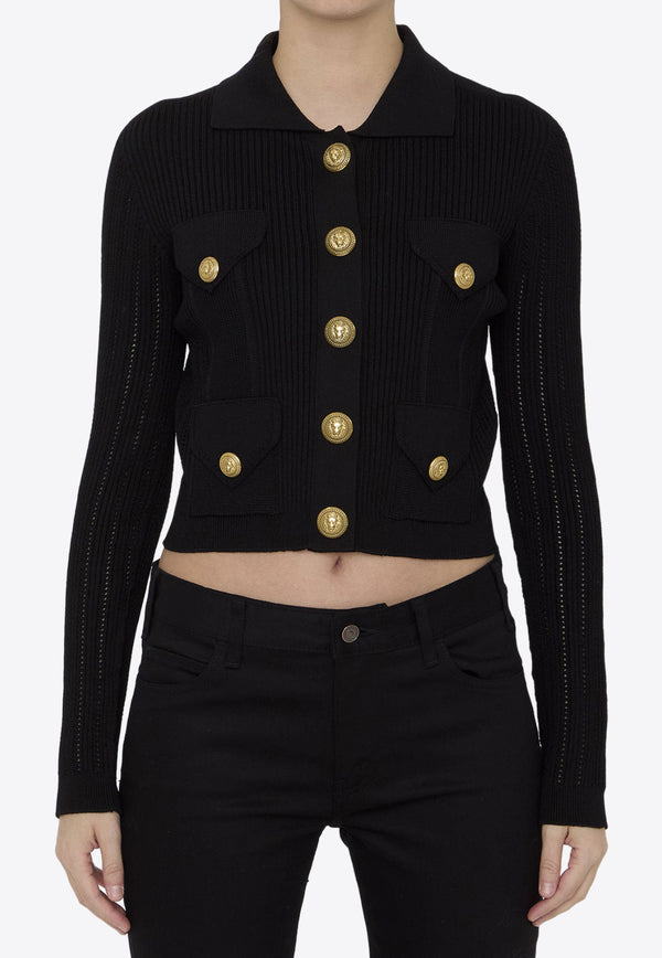 Balmain Knitted Buttoned Cardigan Black CF1KL150KF24--0PA
