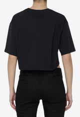 Balmain Logo Print Cropped T-shirt Black CF1EE020BC61--EAD