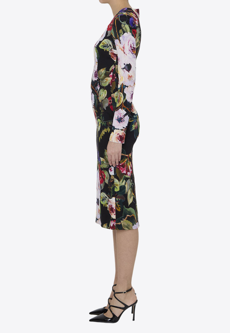 Dolce & Gabbana Roseto Print Long-Sleeved Midi Dress F6GAVT-FSA56-HN4YA