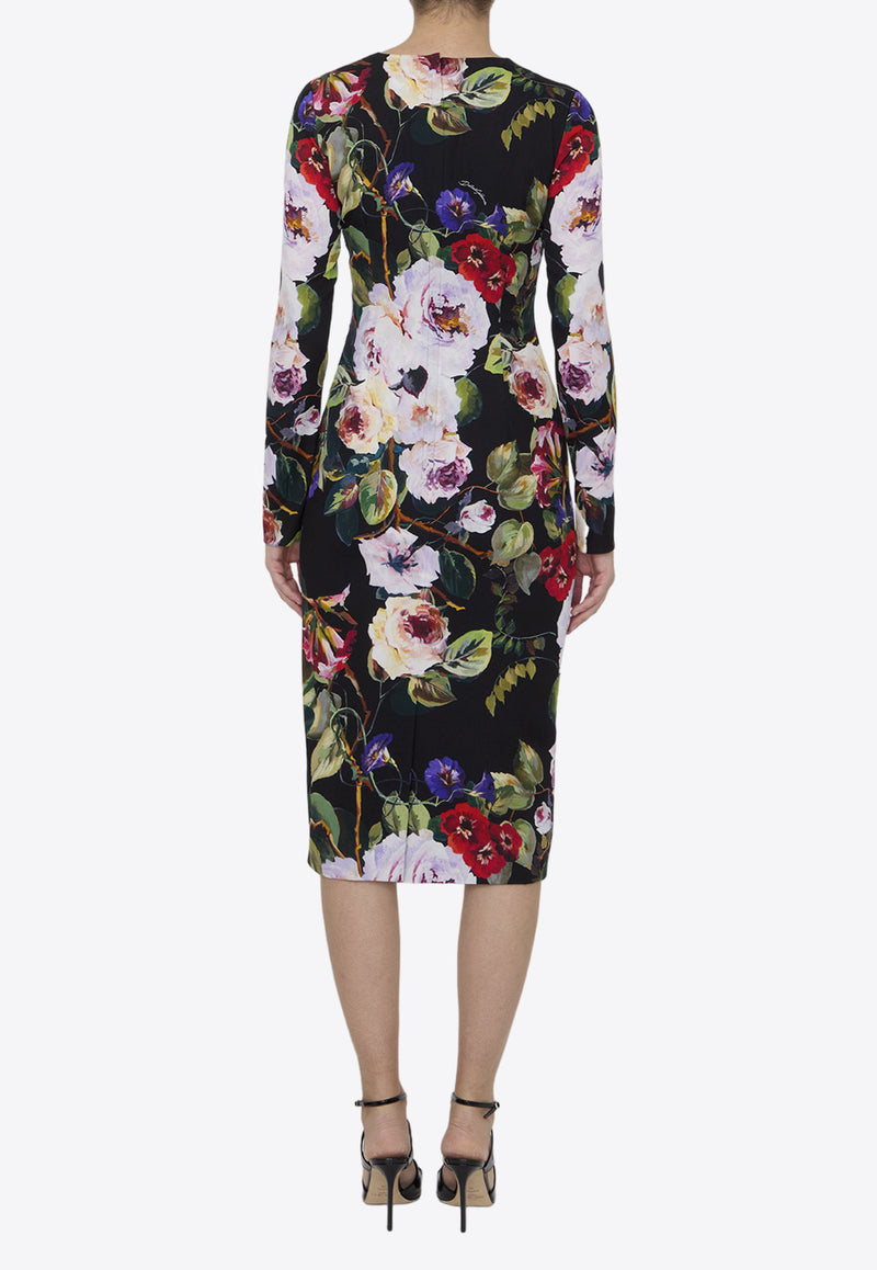 Dolce & Gabbana Roseto Print Long-Sleeved Midi Dress F6GAVT-FSA56-HN4YA