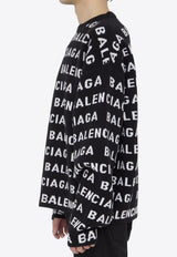 Balenciaga All-Over Logo Crewneck Sweater Black 761596-T1673-1070
