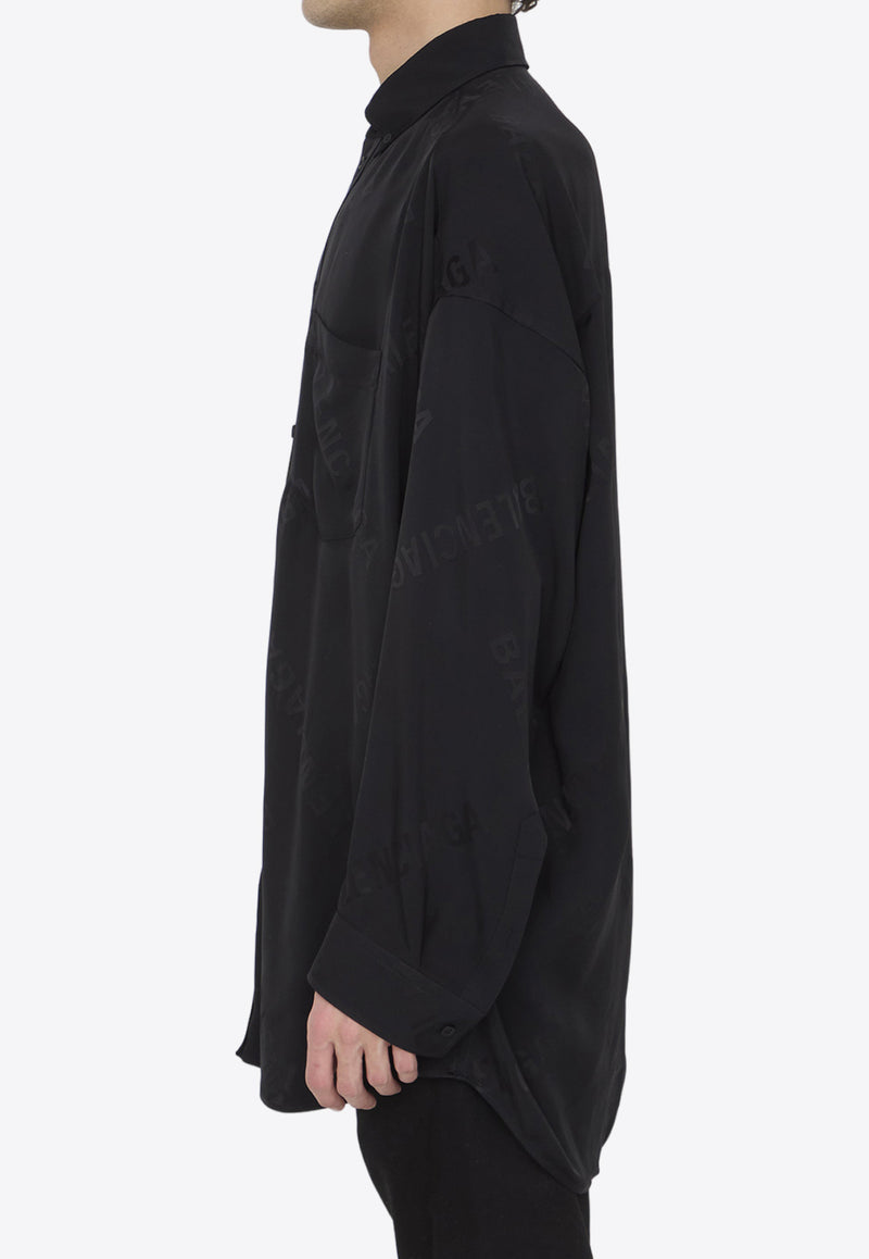 Balenciaga Diagonal Logo Oversized Shirt Black 773300-TOO13-1000