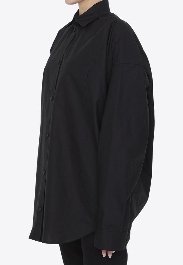 Balenciaga Logo Print Oversized Long-Sleeved Shirt Black 773519-TNM60-1000