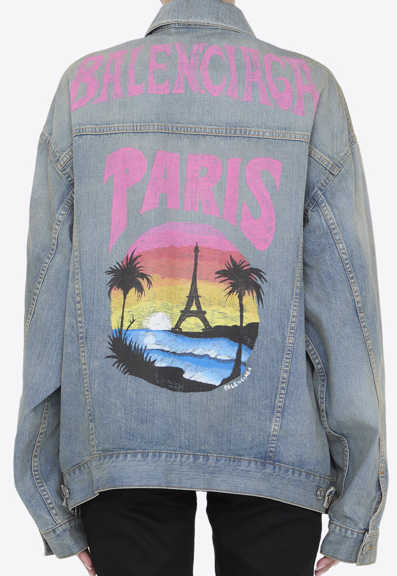 Balenciaga Paris Tropical Distressed Denim Jacket Blue 773617-TPW53-4868