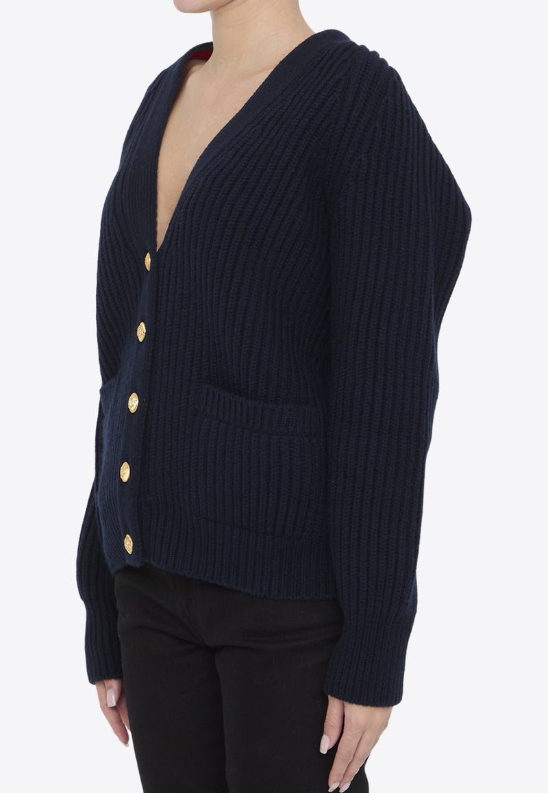 Gucci Chunky Ribbed Wool-Blend Cardigan Blue 772864-XKDQ7-4003