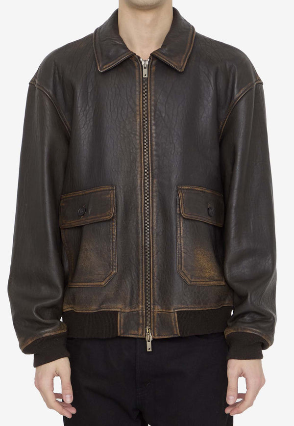 Golden Goose DB Louis Aviator Leather Jacket Brown GMP01658-P001425-55381