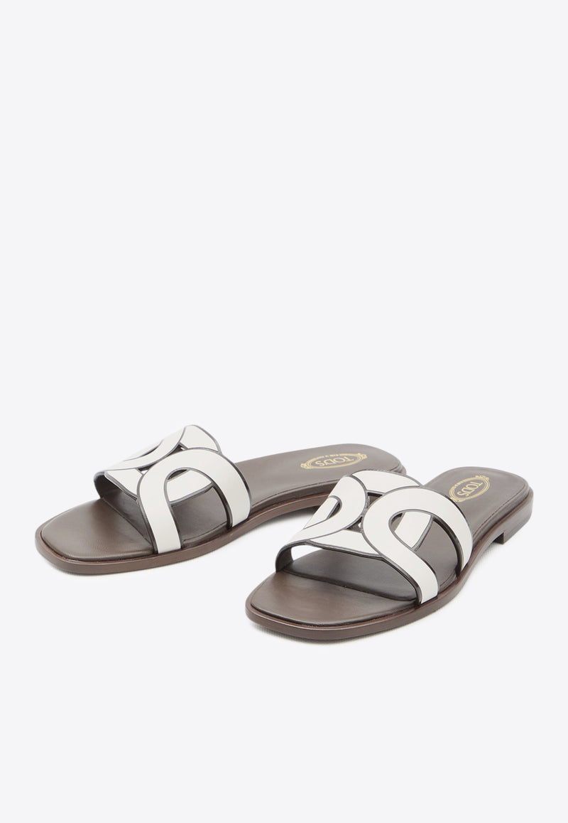 Tod's Logo Strap Leather Flat Sandals White XXW70K0GU70-MID-B001