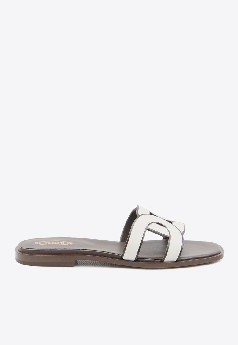 Tod's Logo Strap Leather Flat Sandals White XXW70K0GU70-MID-B001