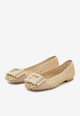 Roger Vivier Tres Vivier Raffia Ballet Flats Beige RVW44938140-RNK-5T97