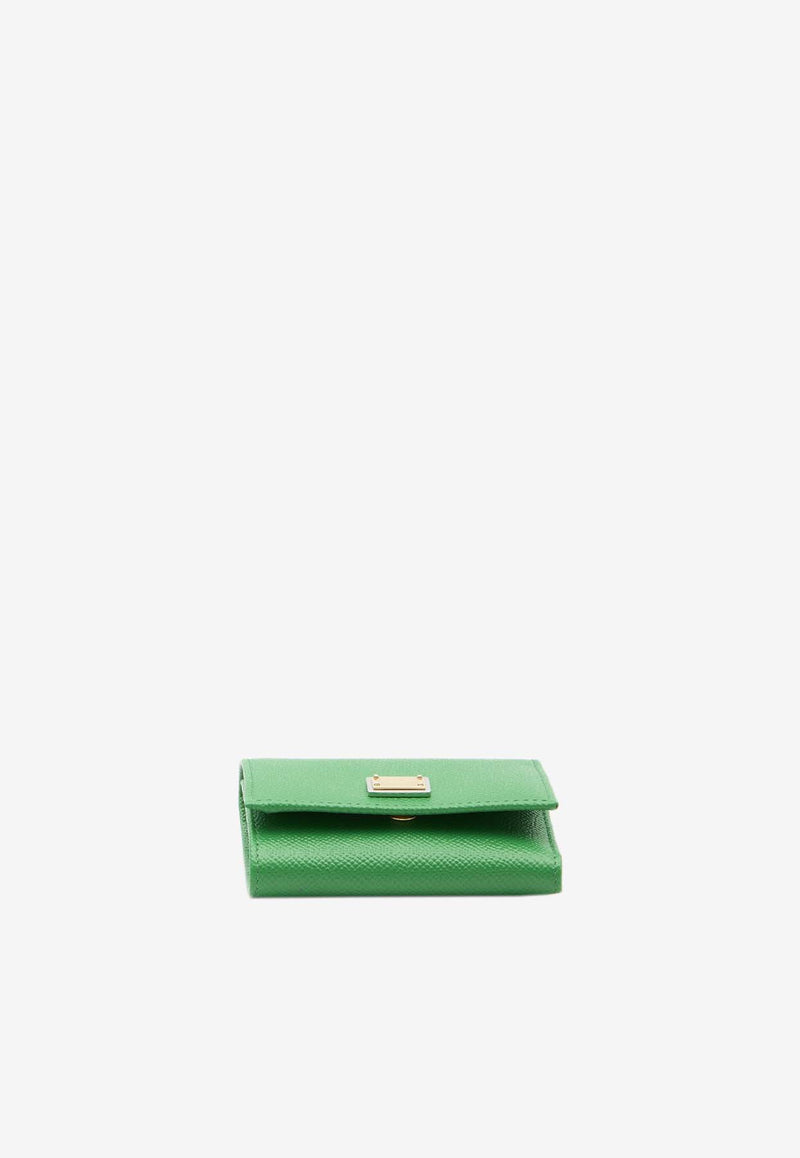 Dolce & Gabbana Logo Plaque Dauphine Leather Wallet Green BI0770-A1001-87192