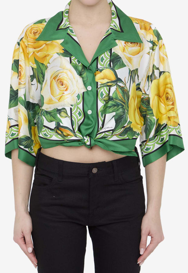 Dolce & Gabbana Rose Print Knotted Shirt Multicolor F5N11T-HI1QI-HV3V0
