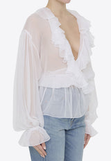 Dolce & Gabbana Ruffled Wrap Chiffon Blouse White F79FGT-FU1AT-W0800