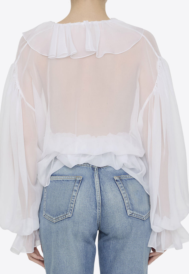 Dolce & Gabbana Ruffled Wrap Chiffon Blouse White F79FGT-FU1AT-W0800