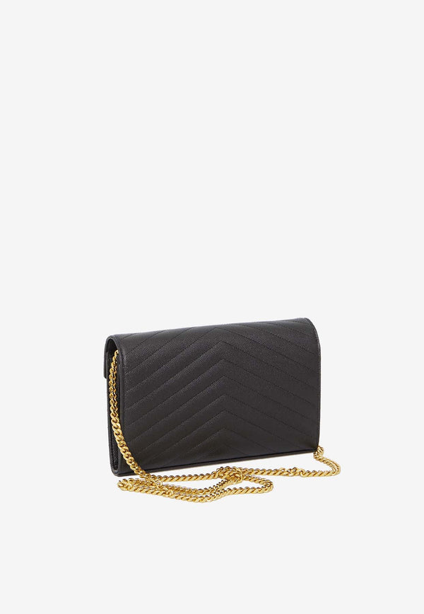 Saint Laurent Cassandre Chain Wallet in Quilted Leather 377828-BOW01-1000