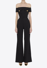 Balmain Off-Shoulder Crepe Jumpsuit Black CF1PW130VE17--0PA