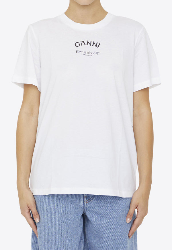 GANNI Logo Print Crewneck T-shirt White T3561--151