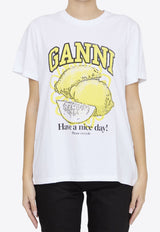 GANNI Lemon Print Logo T-shirt White T3768--151
