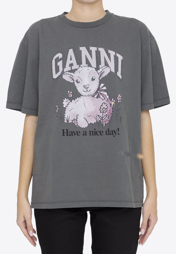 GANNI Future Lamb Logo T-shirt Gray T3789--490