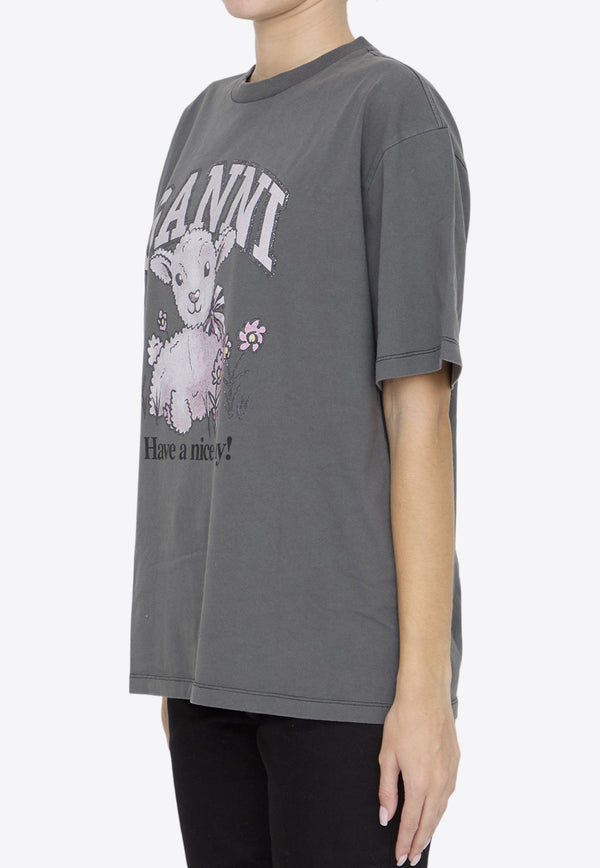 GANNI Future Lamb Logo T-shirt Gray T3789--490