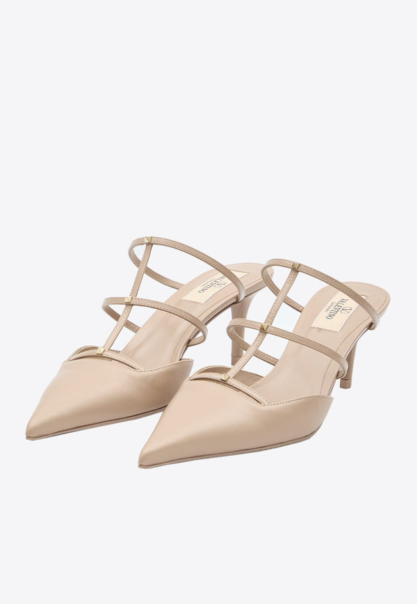 Valentino Rockstud Wispy 60 Calf Leather Mules Beige 4W0S0JB1-ACT-GF9