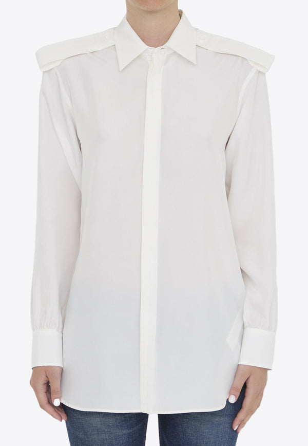 Burberry Long-Sleeved Silk Shirt 8087449--A1454 White