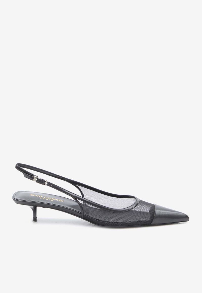 Saint Laurent Oxalis 30 Slingback Mesh Pumps Black 775124-2WJAA-1000