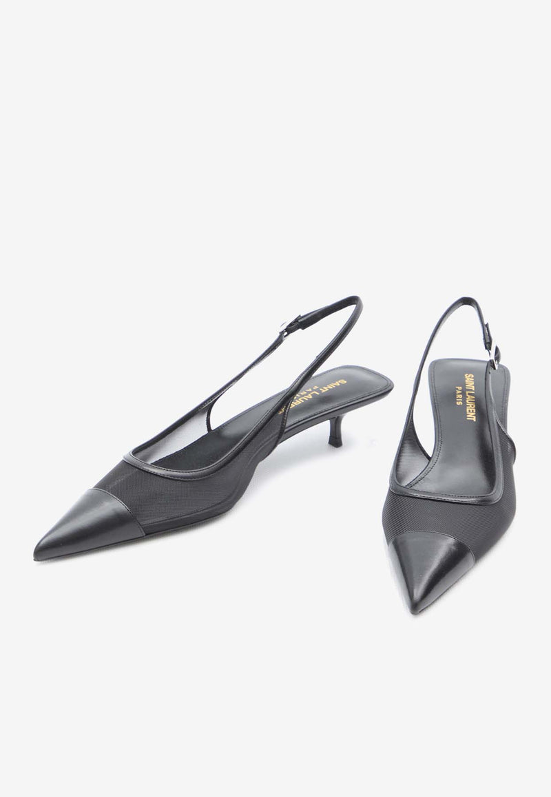 Saint Laurent Oxalis 30 Slingback Mesh Pumps Black 775124-2WJAA-1000