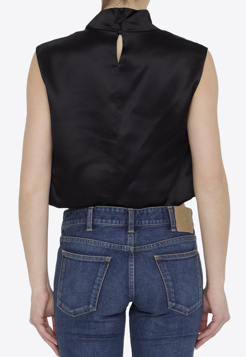 Saint Laurent Cowl Neck Satin Cropped Top Black 772434-Y3I93-1000