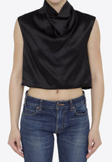 Saint Laurent Cowl Neck Satin Cropped Top Black 772434-Y3I93-1000