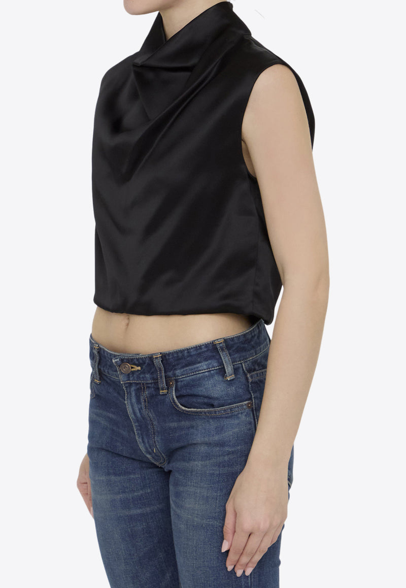 Saint Laurent Cowl Neck Satin Cropped Top Black 772434-Y3I93-1000