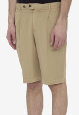 PT Torino Elasticated Linen-Blend Bermuda Shorts Beige CBBTJKZA0CL1-PU31-Y101