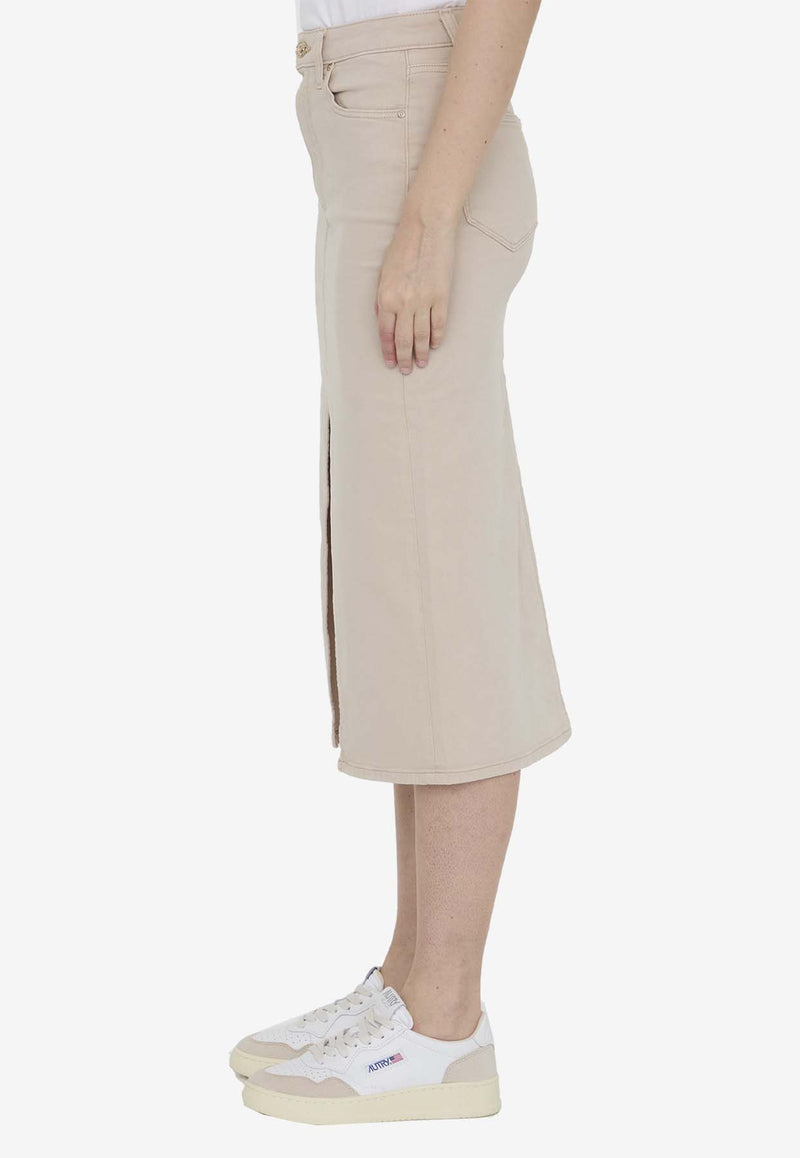 Paige Denim Angela Midi Skirt with Front Slit Beige 8648208--5085