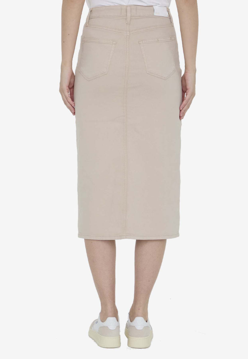 Paige Denim Angela Midi Skirt with Front Slit Beige 8648208--5085