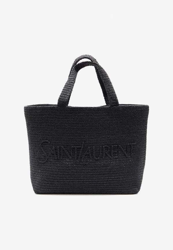 Saint Laurent Logo Embroidered Raffia Tote Bag Black 756269-GAAEI-1000