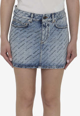 Balenciaga All-Over Logo Mini Denim Skirt Blue 744972-TQW66-4141