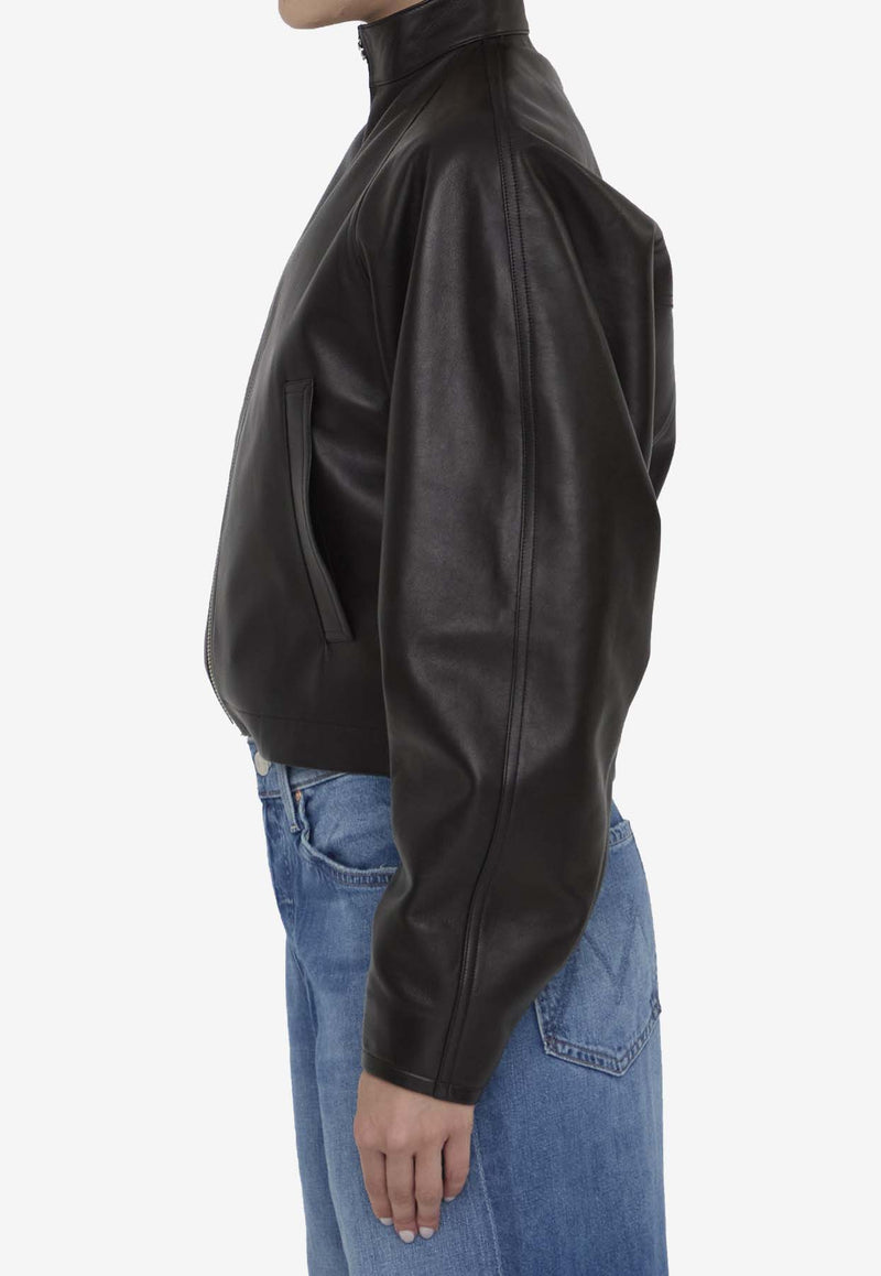 Alaïa Round Leather Zip-Up Jacket AA9V03826C228--995 Black