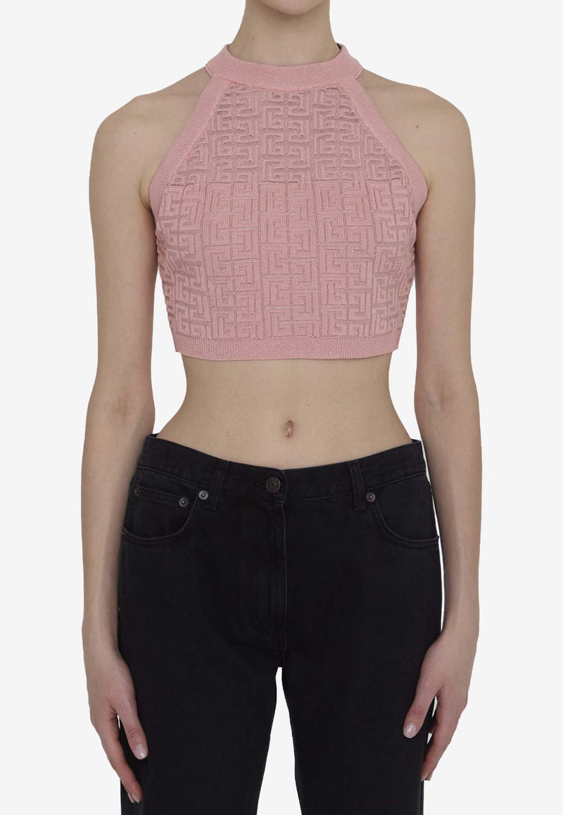 Balmain PB Labyrinth Knit Crop Top DF1AB026-KG96-OIW Pink