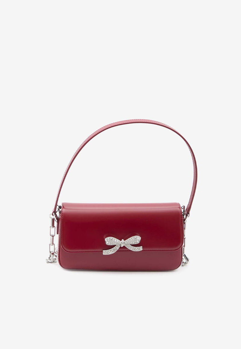 Self-Portrait Crystal-Embellished Bow Baguette Bag PF24309R--BURGUNDY Bordeaux