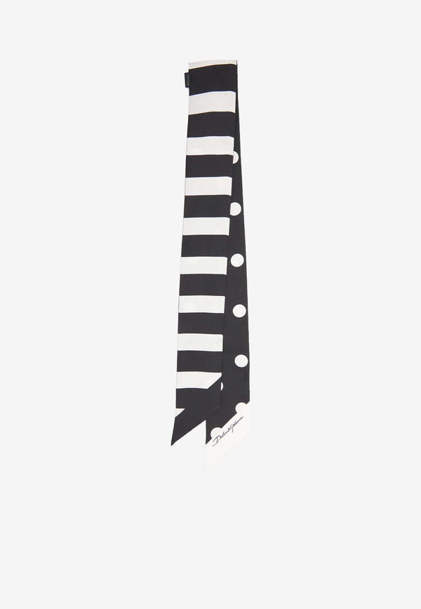 Dolce & Gabbana Polka Dot and Stripes Silk Head Scarf FS215A-GDCLA-HN5GF Monochrome